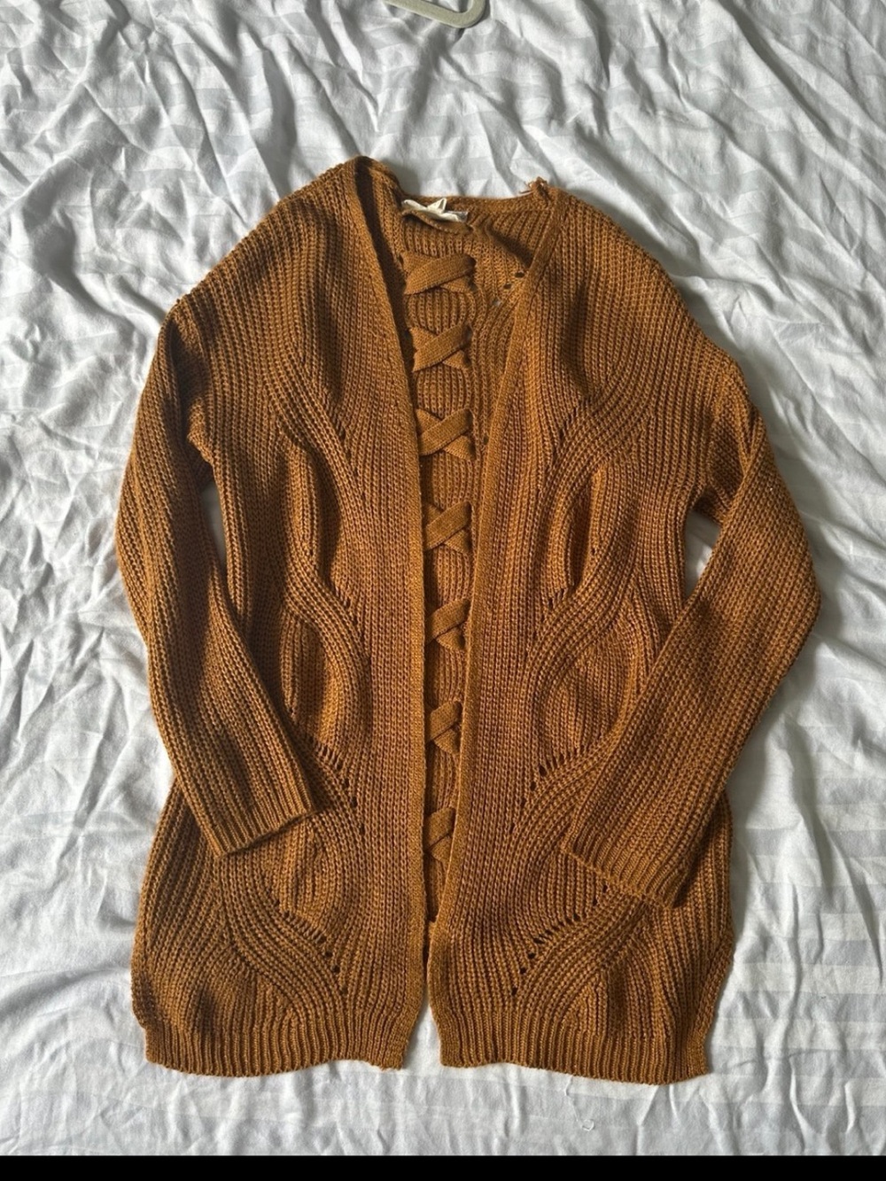 Pink Republic Open-Front Cable Knit Cardigan - Burnt Yellowish/Orange